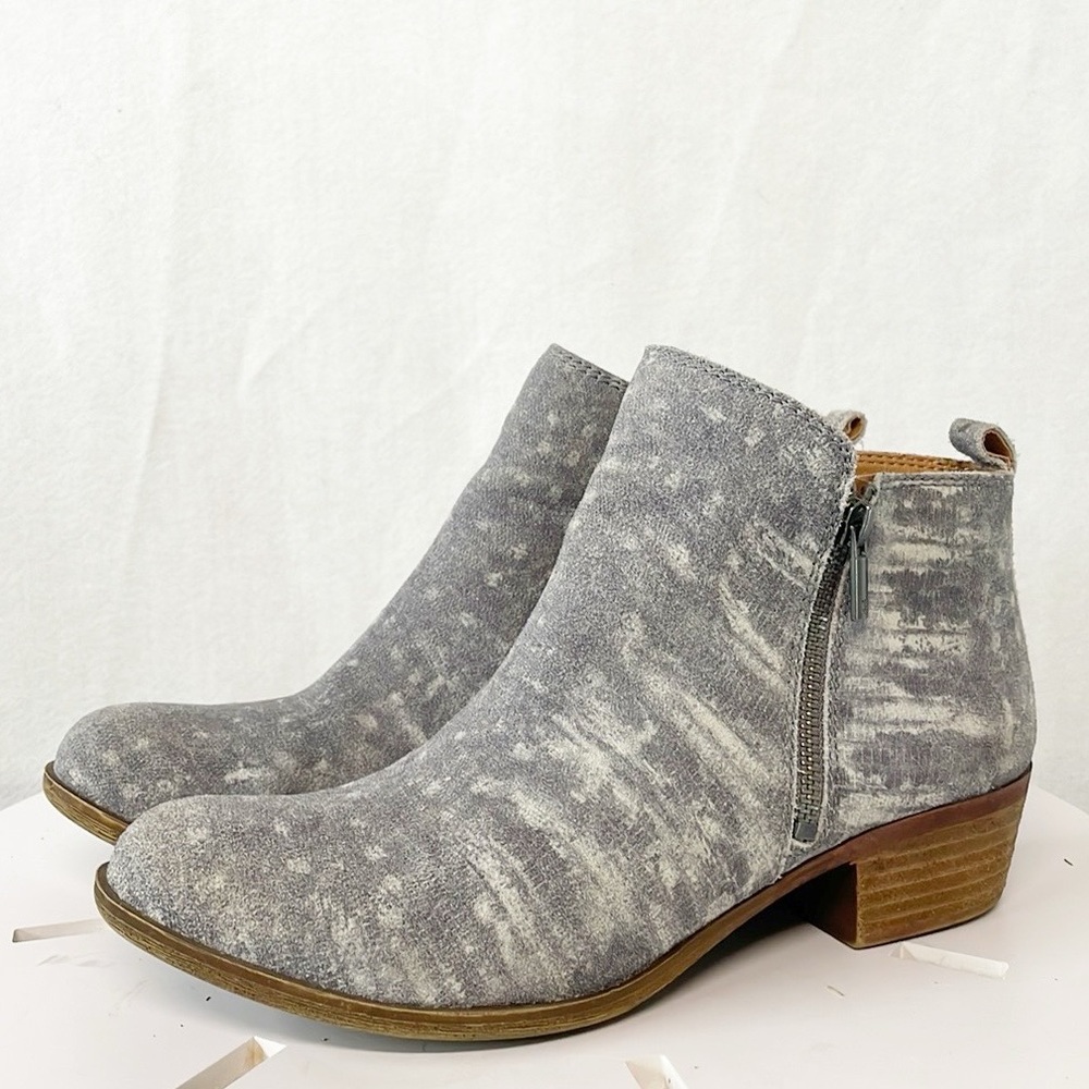 LUCKY BRAND Gray LK-BASEL Camo‎ Genuine Suede Leather Bootie Women 9.5M Zipper